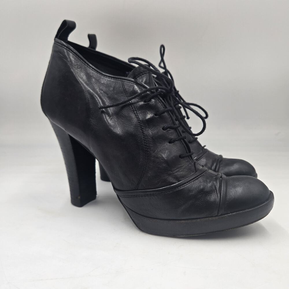 Pedro Garcia Women's Black Leather Lace Up Grandma Ankle Booties Size 39 US 8.5